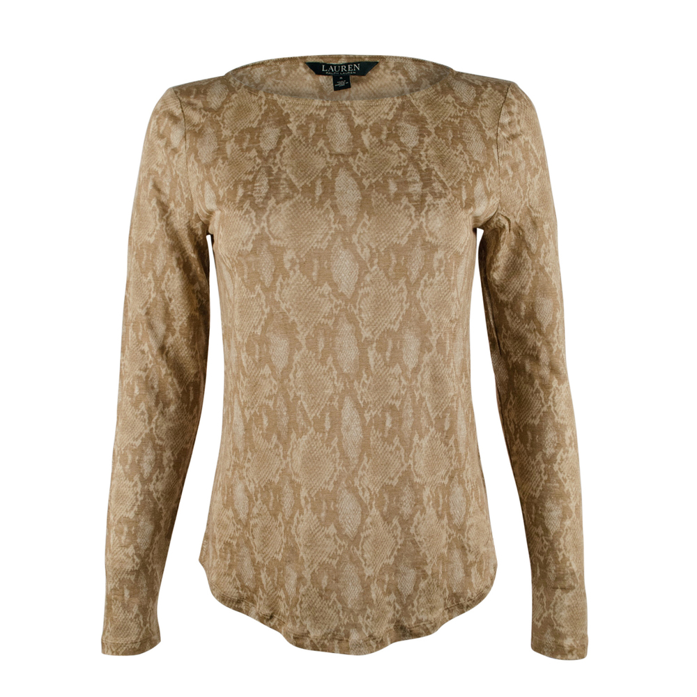 NWT Lauren Ralph Lauren Women's Long Sleeve Snake Print Linen Top-TM-XS $79.5